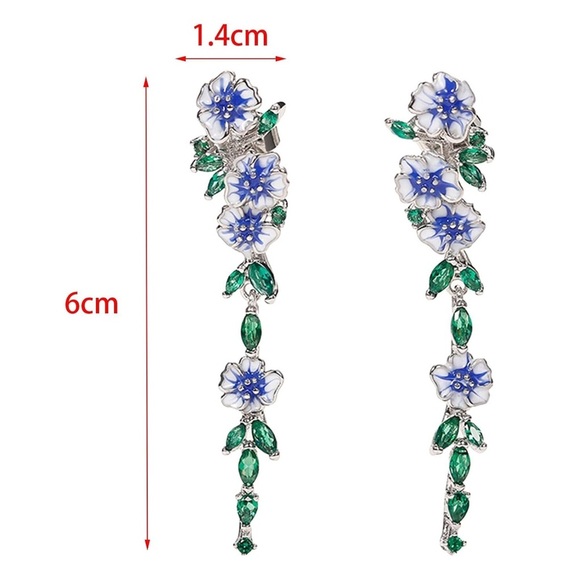 NIB 925 Plated Enamel Flower Inlay Drop Earrings with Crystal Accents - Picture 7 of 16